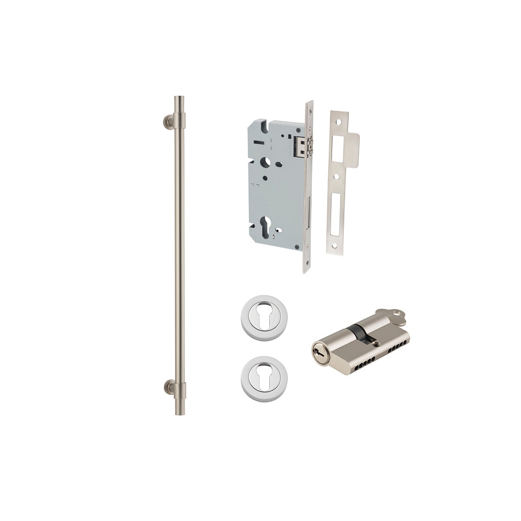 Helsinki Pull Handle Satin Nickel / 600mm / Entrance Kit Dual Function (Key-Key)