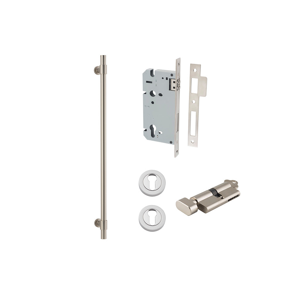 Helsinki Pull Handle Satin Nickel / 600mm / Entrance Kit (Key-Thumb)
