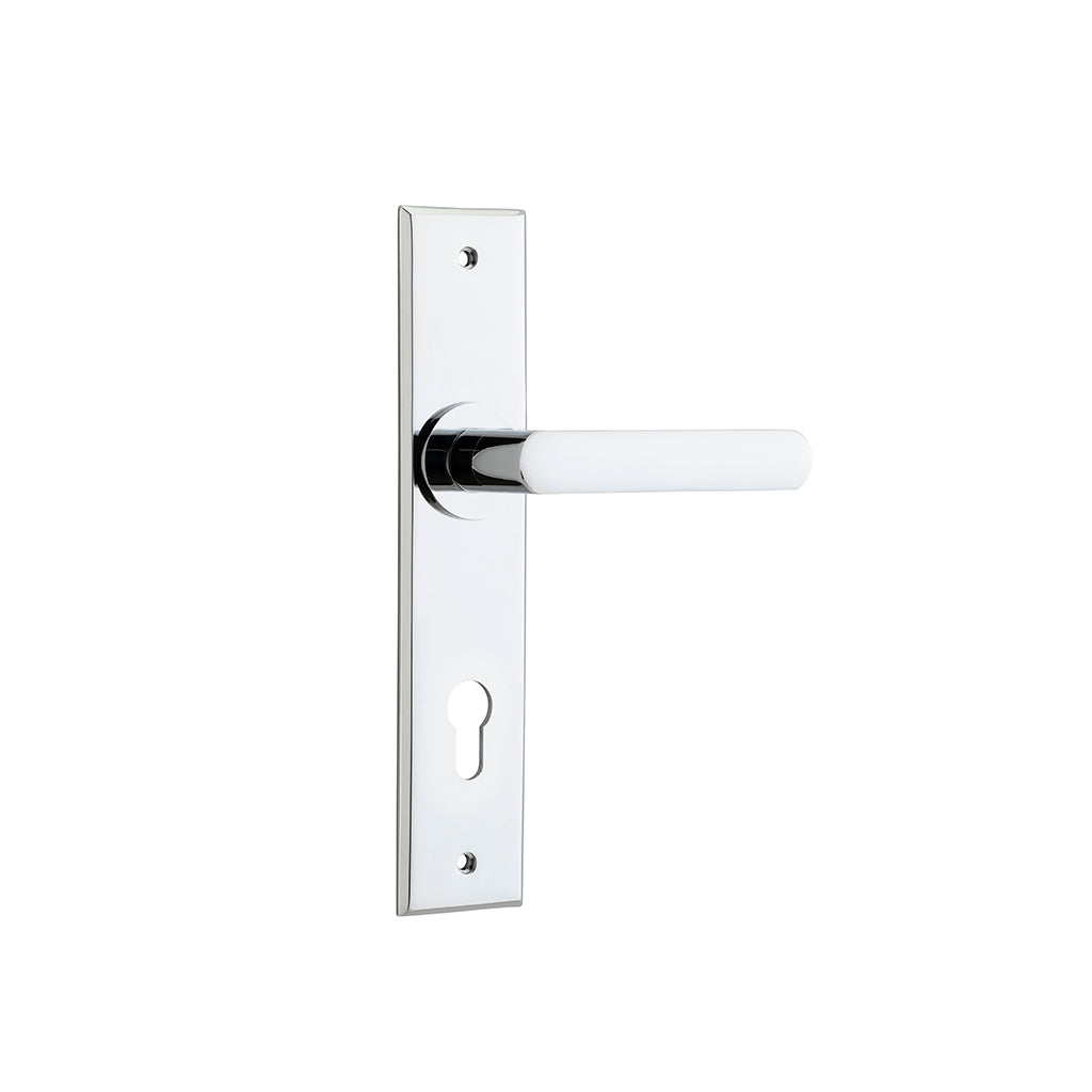 Osaka Lever - Chamfered Backplate Polished Chrome / Entrance / Lever Set Only