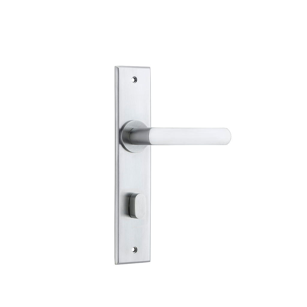 Osaka Lever - Chamfered Backplate Brushed Chrome / Privacy / Lever Set Only