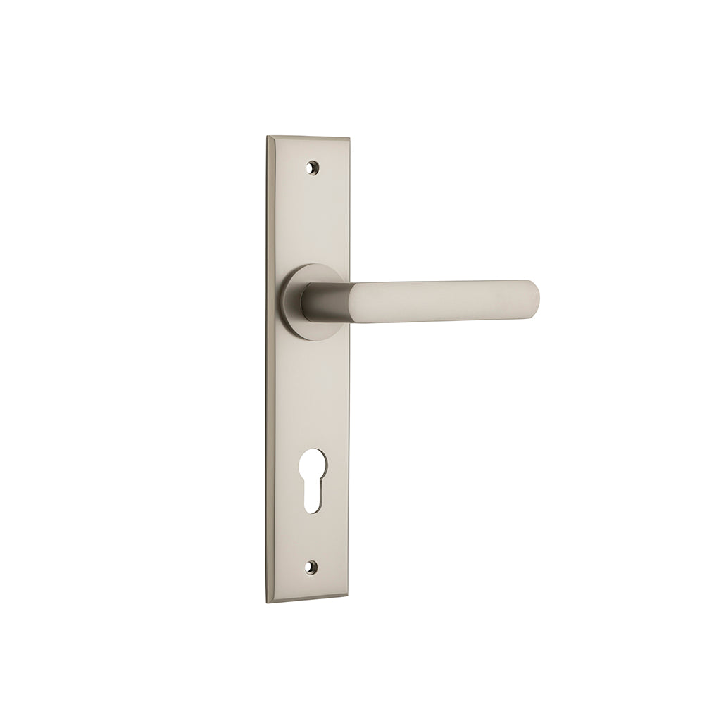 Osaka Lever - Chamfered Backplate Satin Nickel / Entrance / Lever Set Only