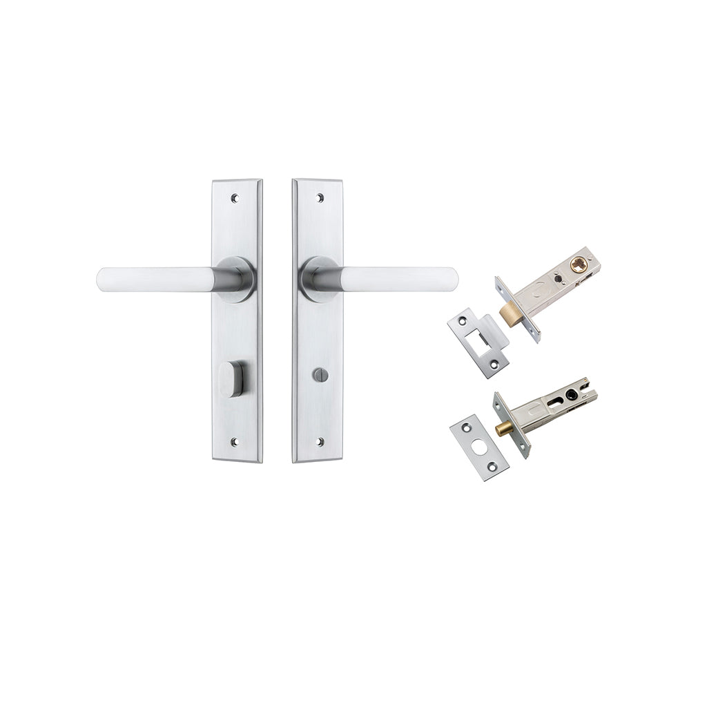 Osaka Lever - Chamfered Backplate Brushed Chrome / Privacy / Separate Privacy Kit