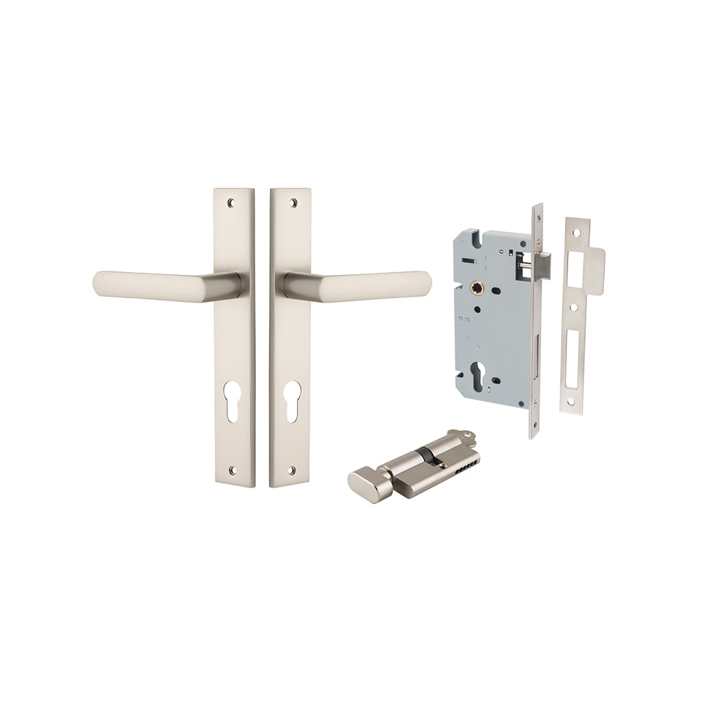 Osaka Lever - Rectangular Backplate Satin Nickel / Entrance / Entrance Kit (Key-Thumb)