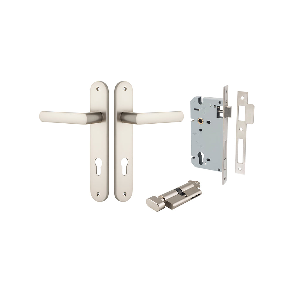 Osaka Lever - Oval Backplate Satin Nickel / Entrance / Entrance Kit (Key-Thumb)