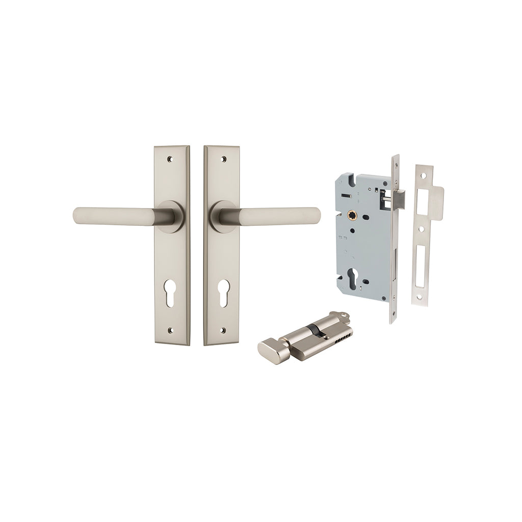 Osaka Lever - Chamfered Backplate Satin Nickel / Entrance / Entrance Kit (Key-Thumb)