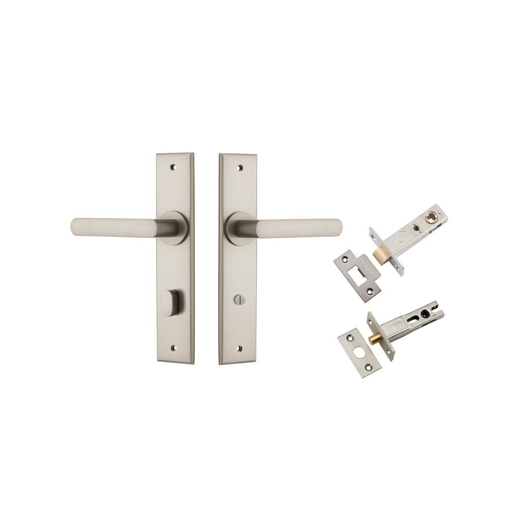 Osaka Lever - Chamfered Backplate Satin Nickel / Privacy / Separate Privacy Kit