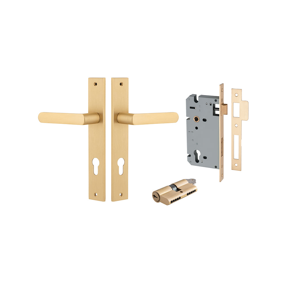 Osaka Lever - Rectangular Backplate Brushed Brass / Entrance / Entrance Kit Dual Function (Key-Key)