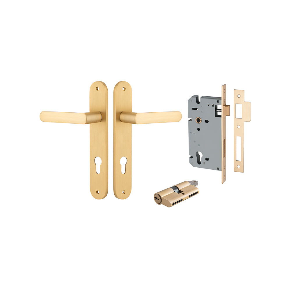 Osaka Lever - Oval Backplate Brushed Brass / Entrance / Entrance Kit Dual Function (Key-Key)