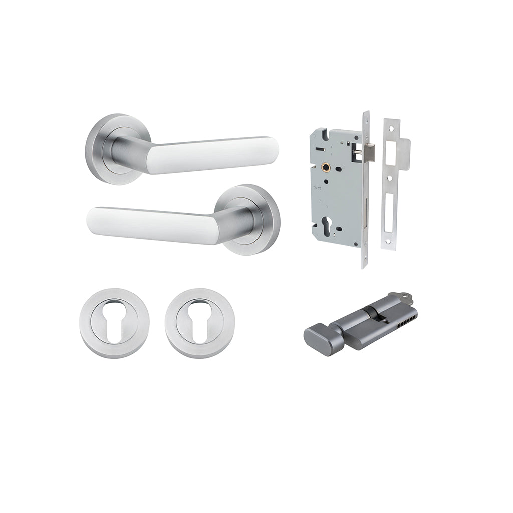 Osaka Lever - Round Rose Brushed Chrome / Entrance / Entrance Kit (Key-Thumb)