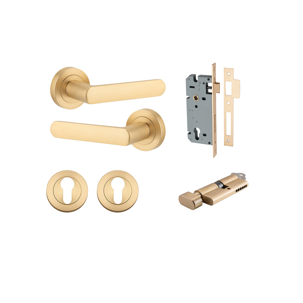 Osaka Lever - Round Rose Brushed Brass / Entrance / Entrance Kit (Key-Thumb)