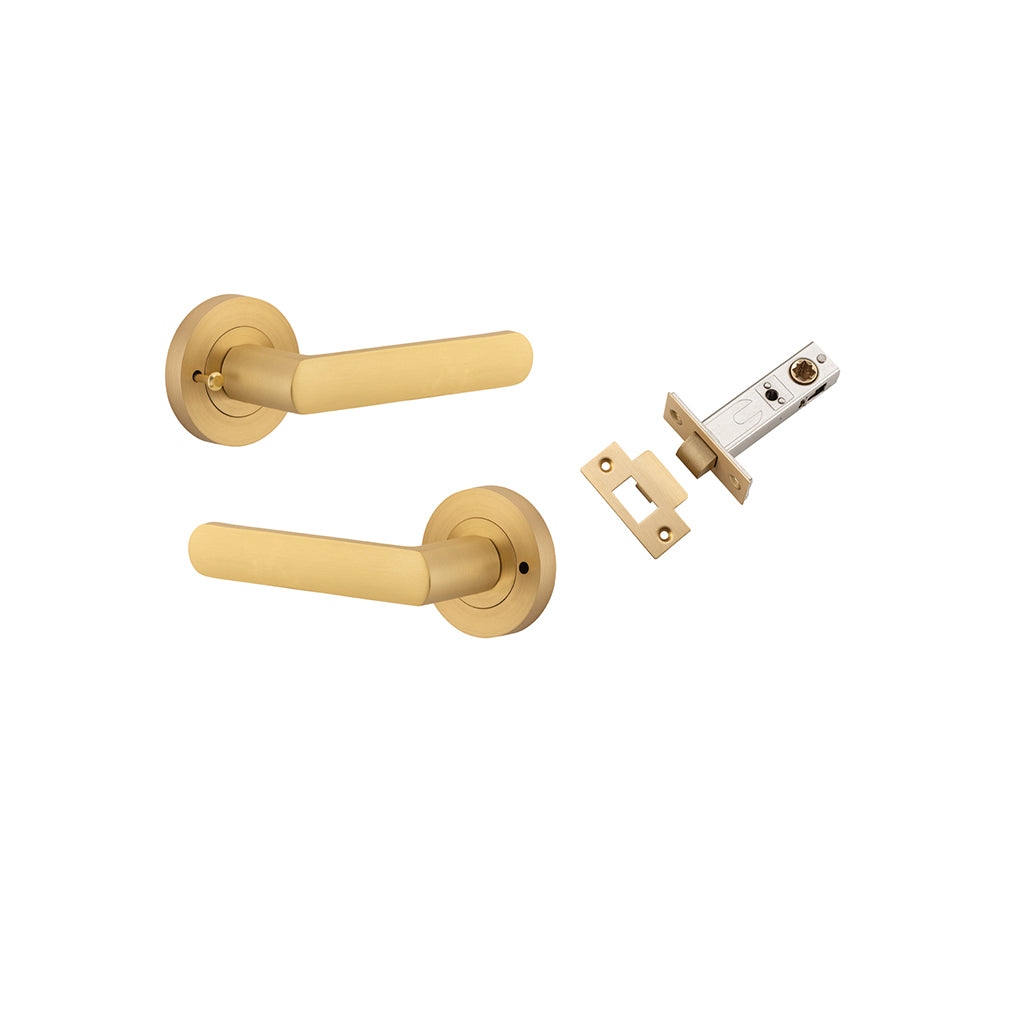 Osaka Lever - Round Rose Brushed Brass / Privacy / Inbuilt Privacy Kit