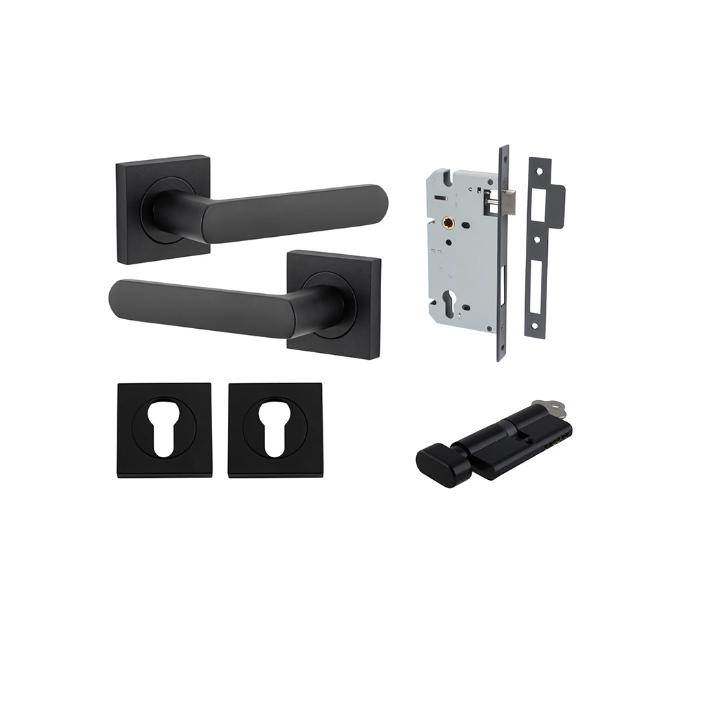 Osaka Lever - Square Rose Matt Black / Entrance / Entrance Kit (Key-Thumb)