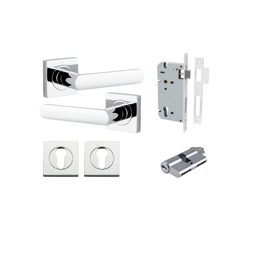Osaka Lever - Square Rose Polished Chrome / Entrance / Entrance Kit Dual Function (Key-Key)