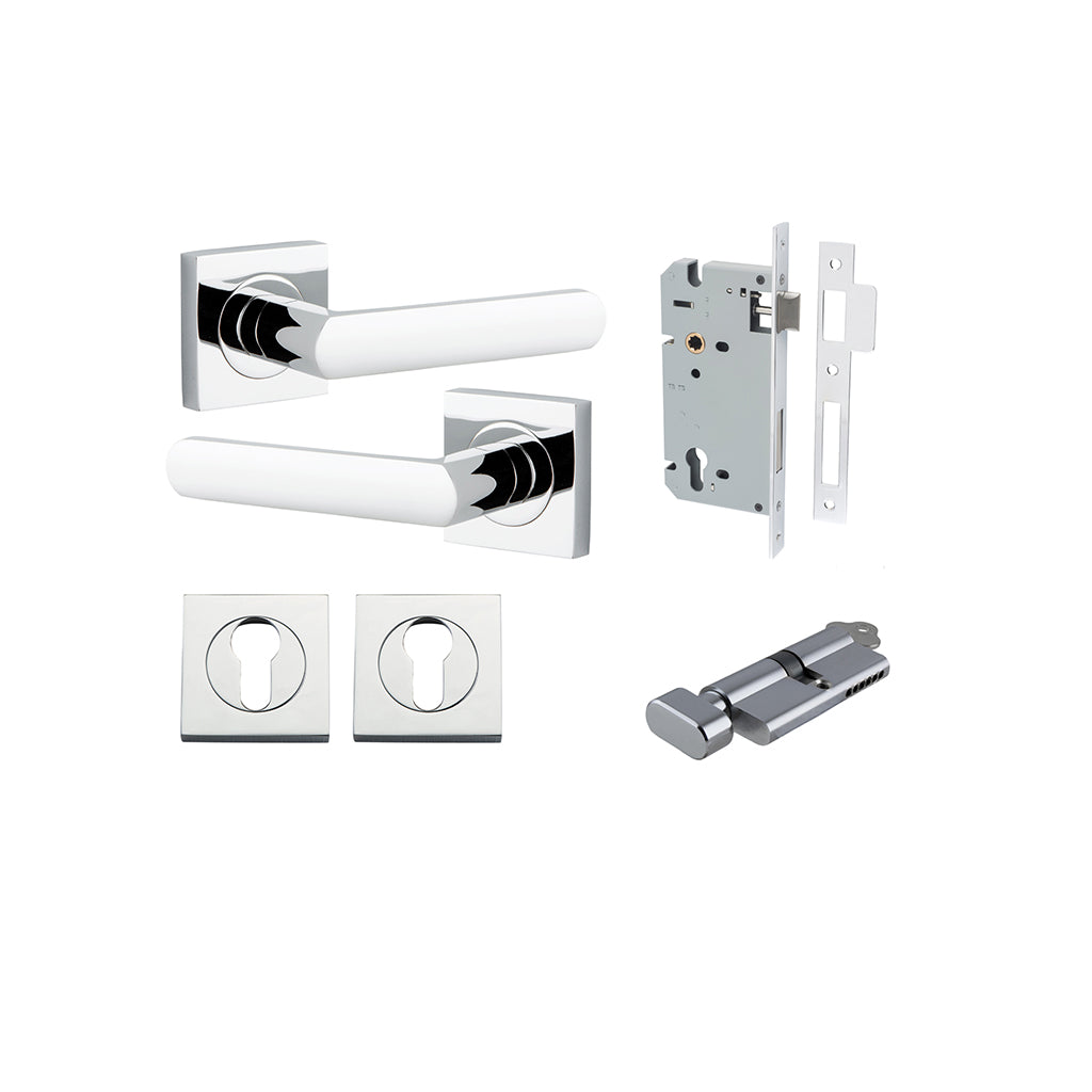 Osaka Lever - Square Rose Polished Chrome / Entrance / Entrance Kit (Key-Thumb)