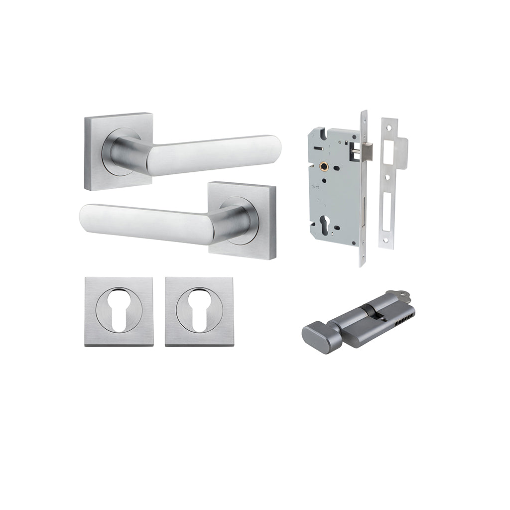 Osaka Lever - Square Rose Brushed Chrome / Entrance / Entrance Kit (Key-Thumb)