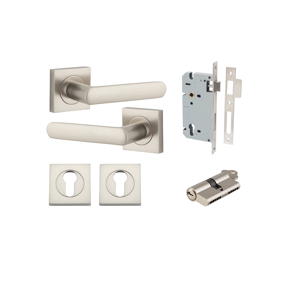 Osaka Lever - Square Rose Satin Nickel / Entrance / Entrance Kit Dual Function (Key-Key)