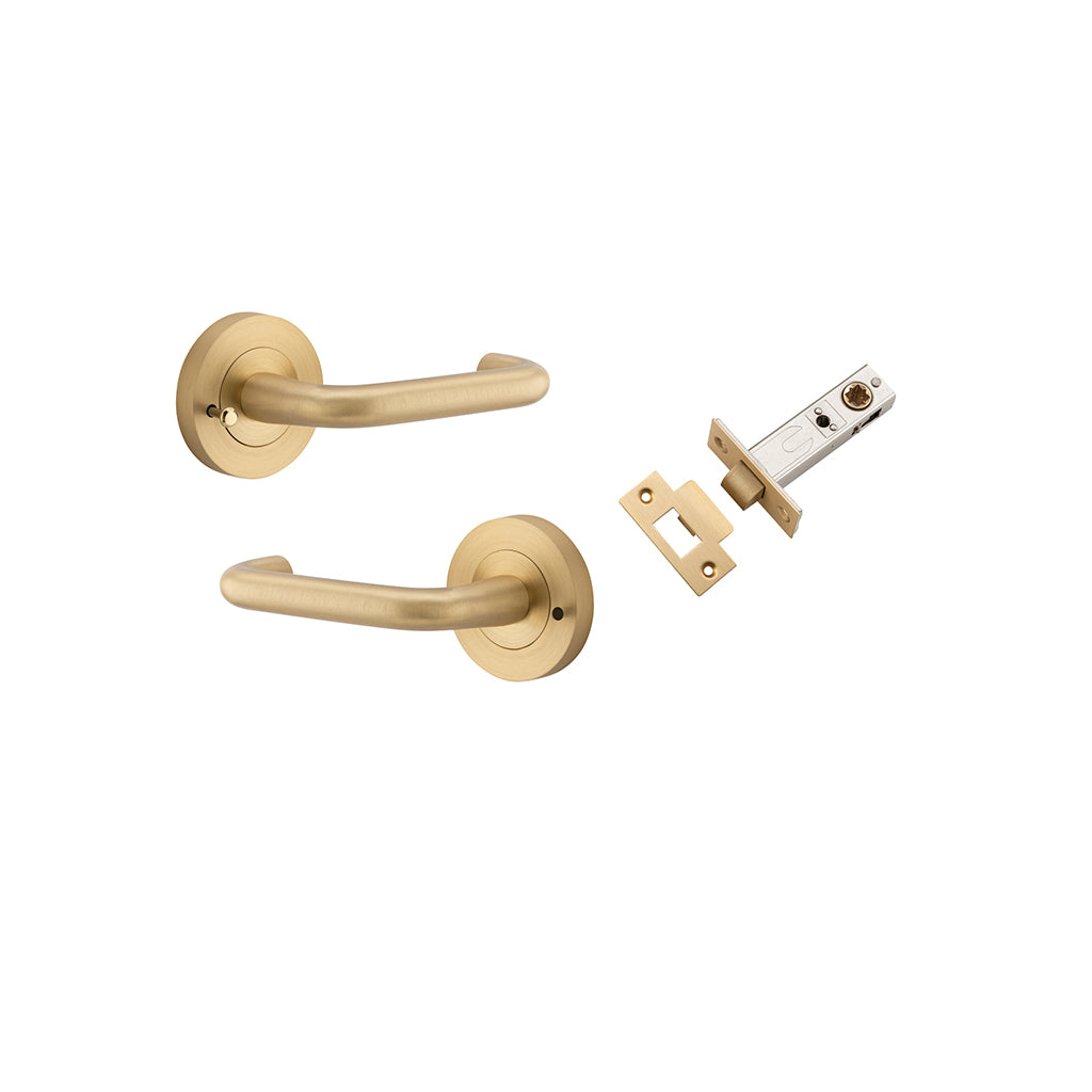 Oslo Lever - Round Rose Brushed Brass / Privacy / Inbuilt Privacy Kit