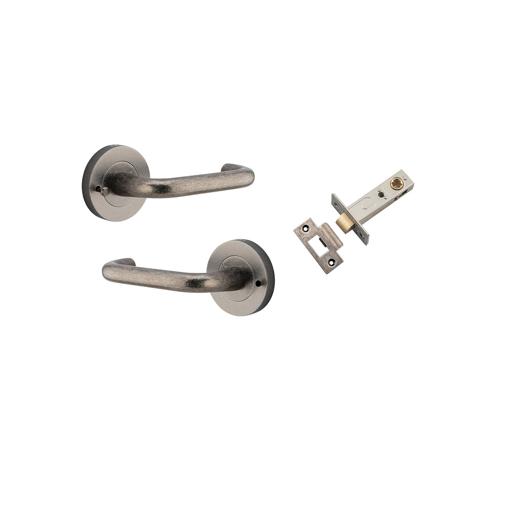Oslo Lever - Round Rose Distressed Nickel / Privacy / Inbuilt Privacy Kit