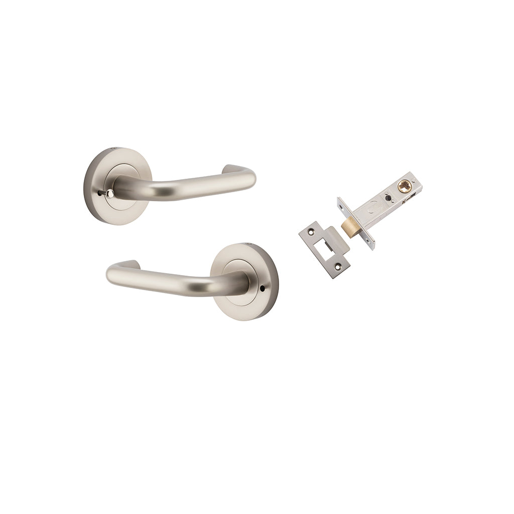 Oslo Lever - Round Rose Satin Nickel / Privacy / Inbuilt Privacy Kit