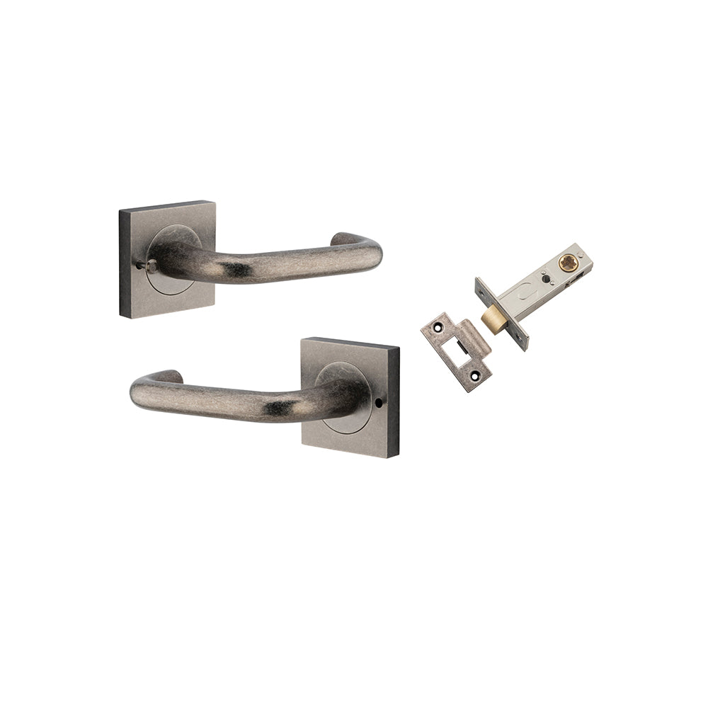 Oslo Lever - Square Rose Distressed Nickel / Privacy / Inbuilt Privacy Kit