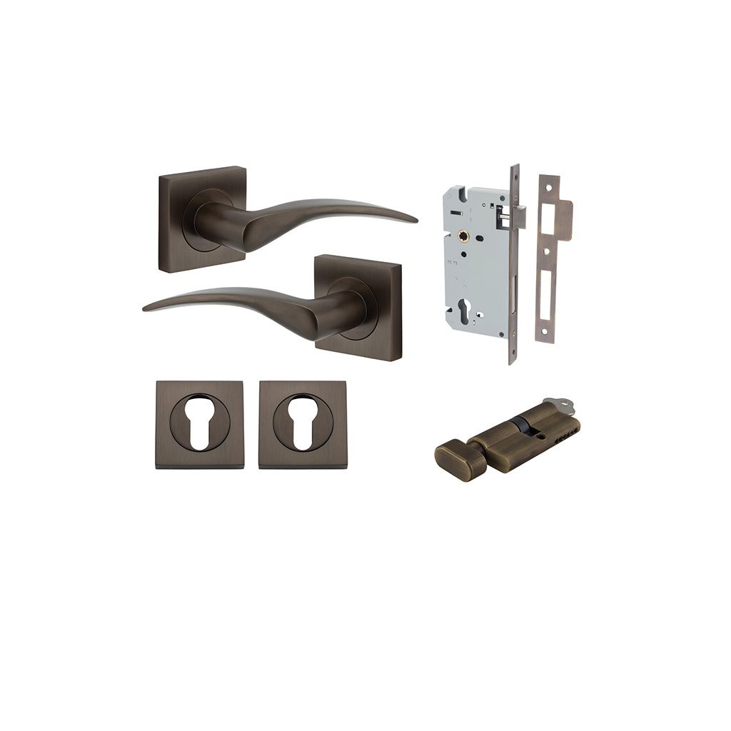 Oxford Lever - Square Rose Signature Brass / Entrance / Entrance Kit (Key-Thumb)