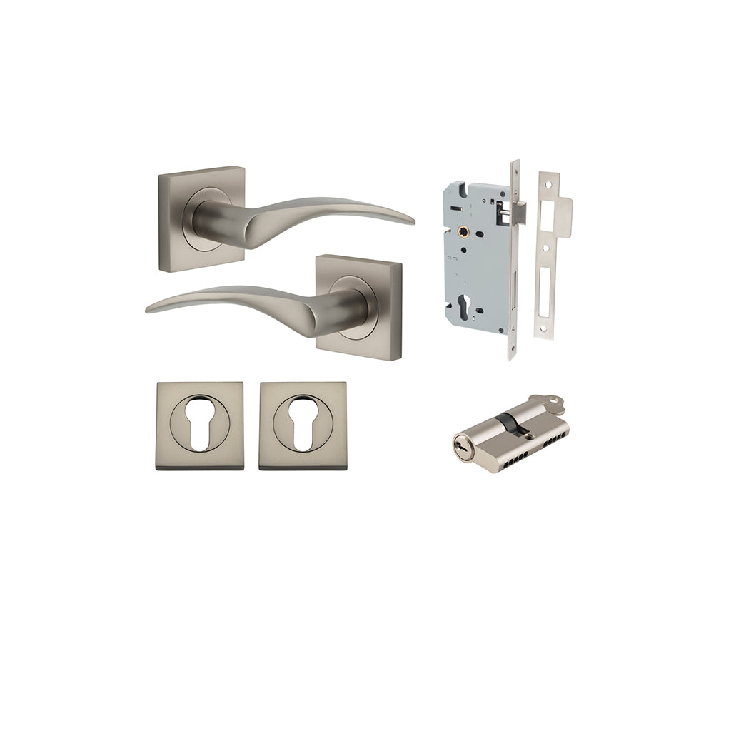 Oxford Lever - Square Rose Satin Nickel / Entrance / Entrance Kit Dual Function (Key-Key)
