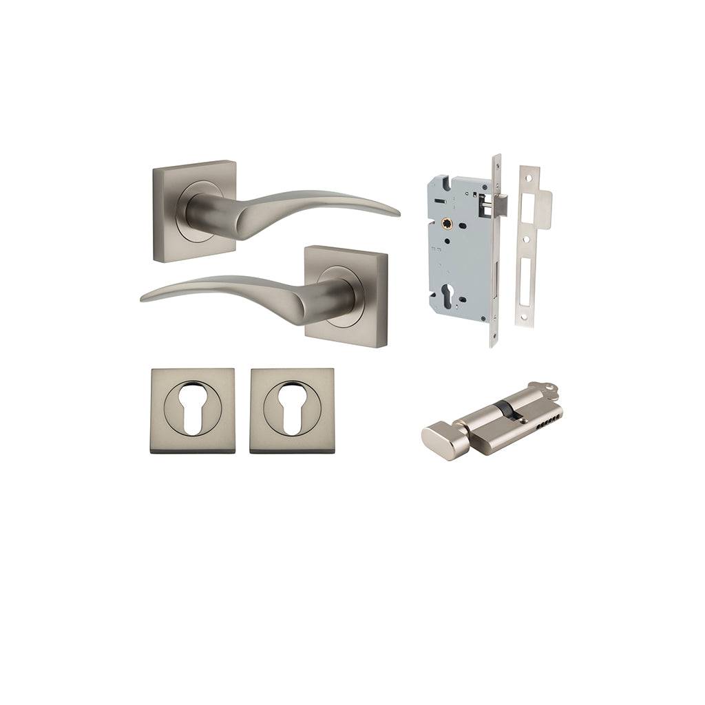 Oxford Lever - Square Rose Satin Nickel / Entrance / Entrance Kit (Key-Thumb)