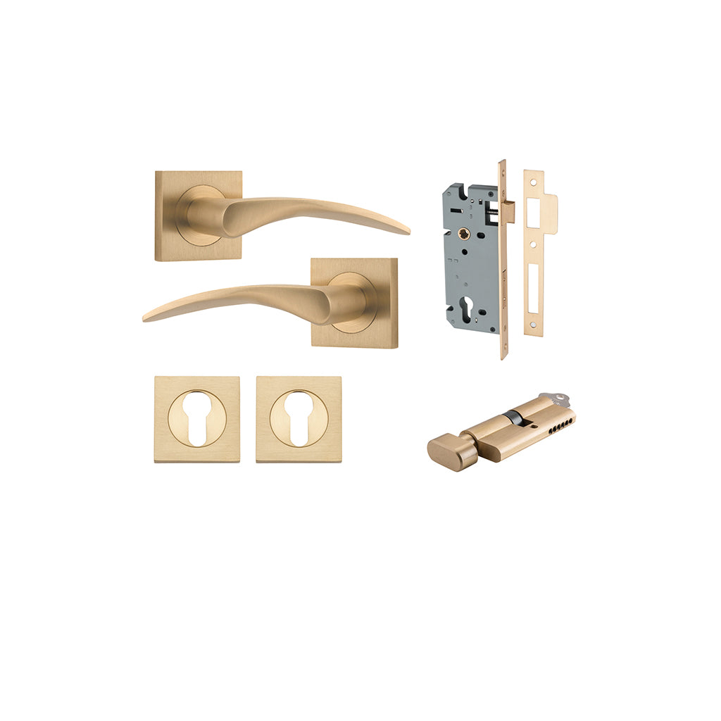 Oxford Lever - Square Rose Brushed Brass / Entrance / Entrance Kit (Key-Thumb)