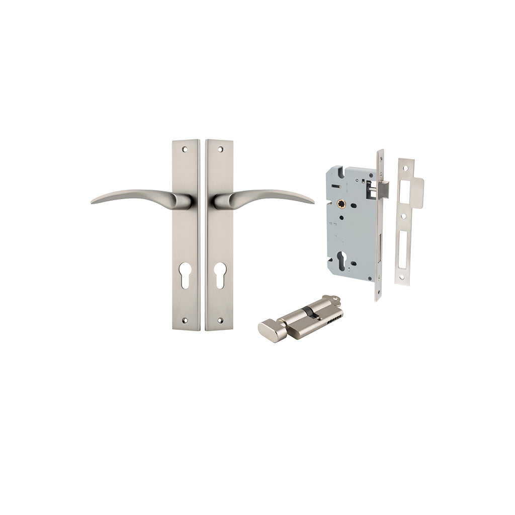 Oxford Lever - Rectangular Backplate Satin Nickel / Entrance / Entrance Kit (Key-Thumb)