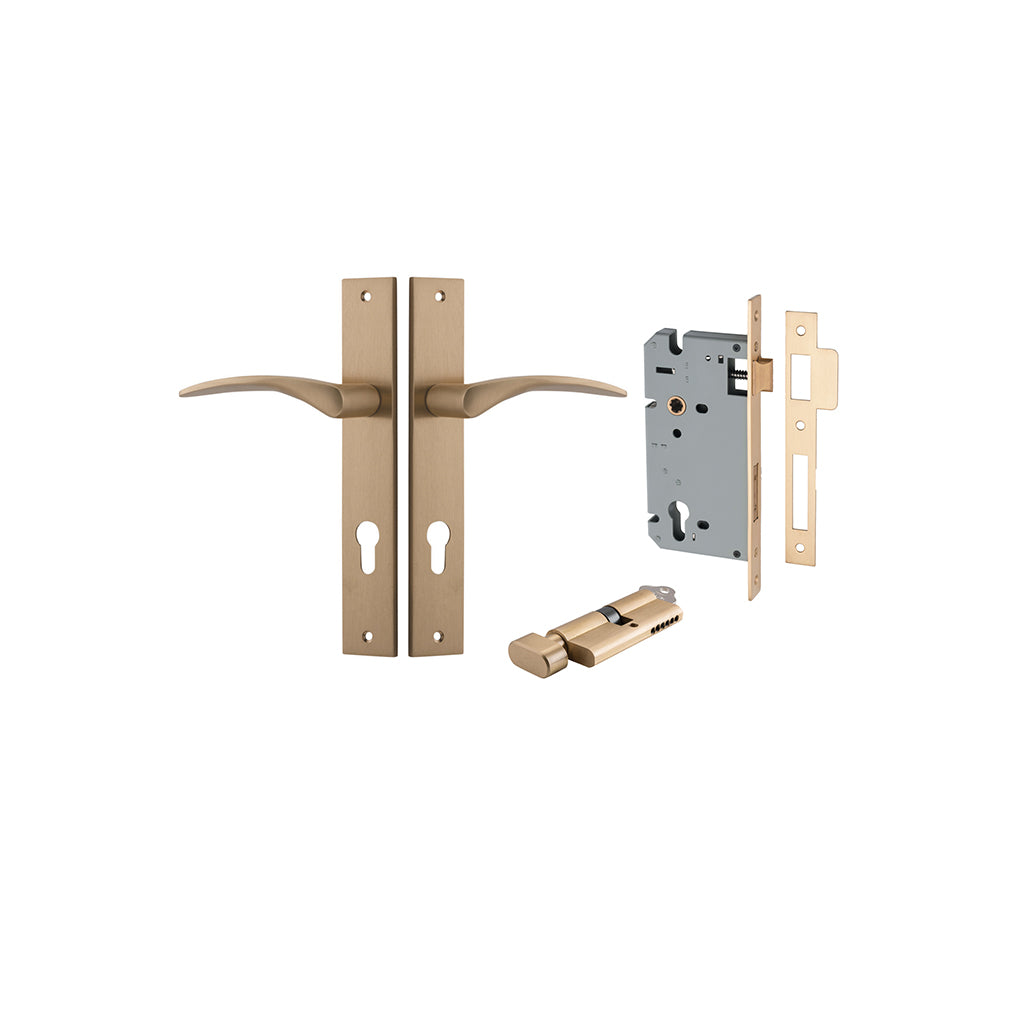 Oxford Lever - Rectangular Backplate Brushed Brass / Entrance / Entrance Kit (Key-Thumb)