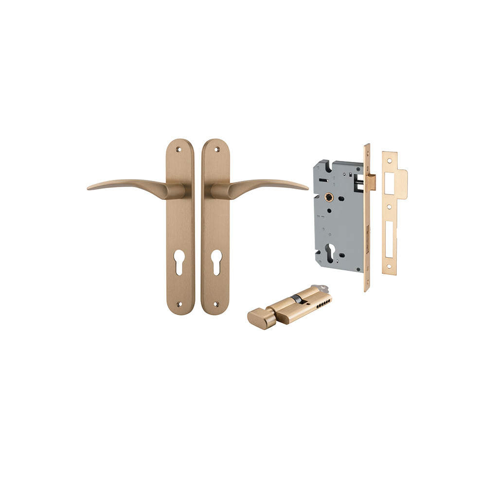 Oxford Lever - Oval Backplate Brushed Brass / Entrance / Entrance Kit (Key-Thumb)