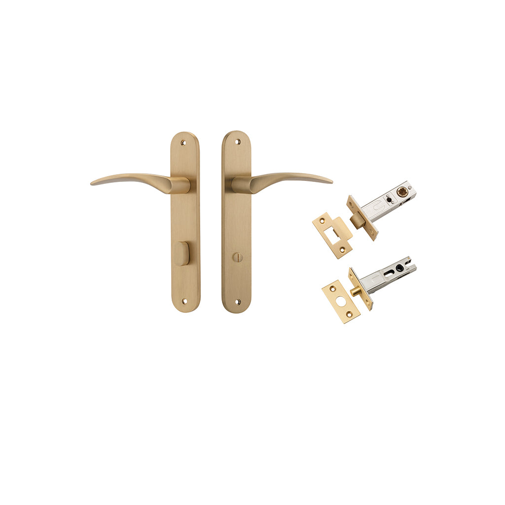 Oxford Lever - Oval Backplate Brushed Brass / Privacy / Separate Privacy Kit