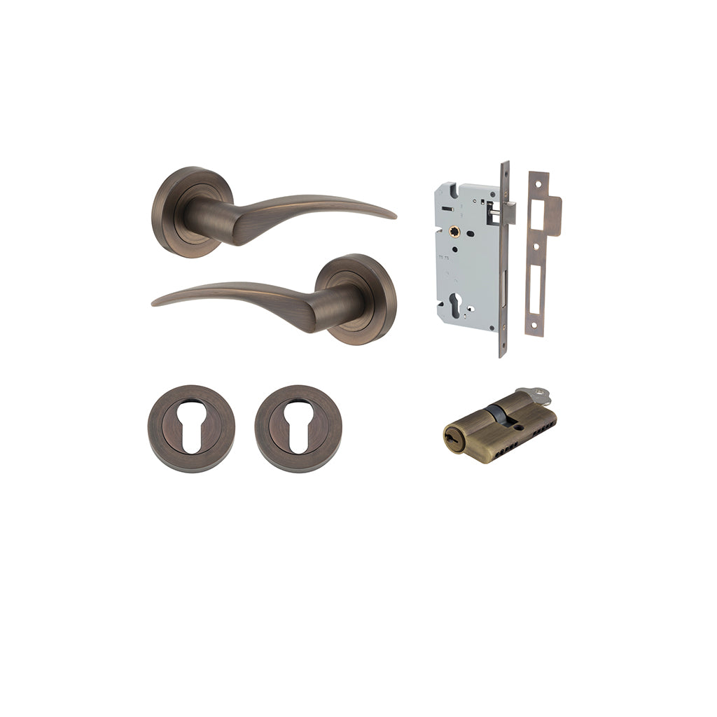Oxford Lever - Round Rose Signature Brass / Entrance / Entrance Kit Dual Function (Key-Key)