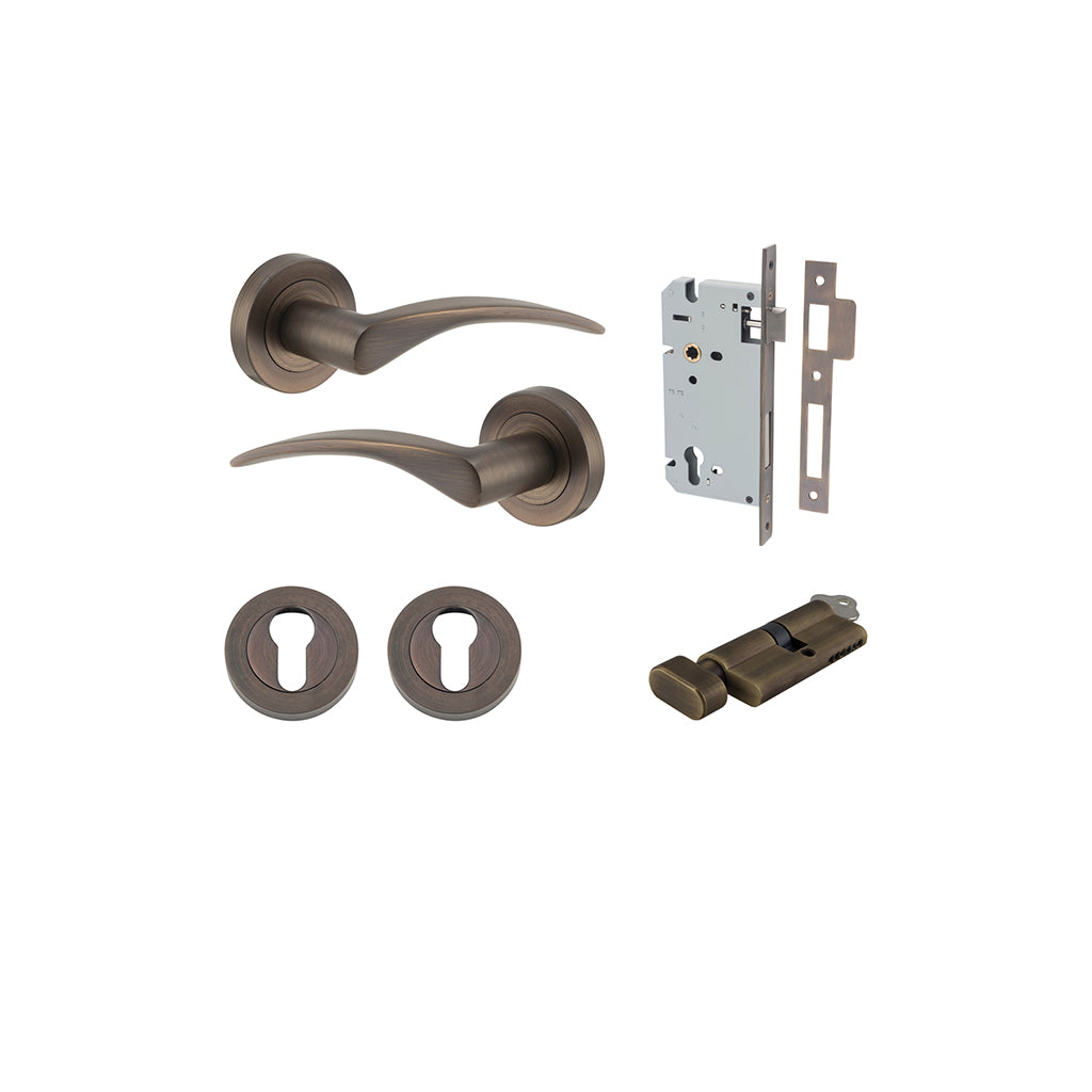 Oxford Lever - Round Rose Signature Brass / Entrance / Entrance Kit (Key-Thumb)
