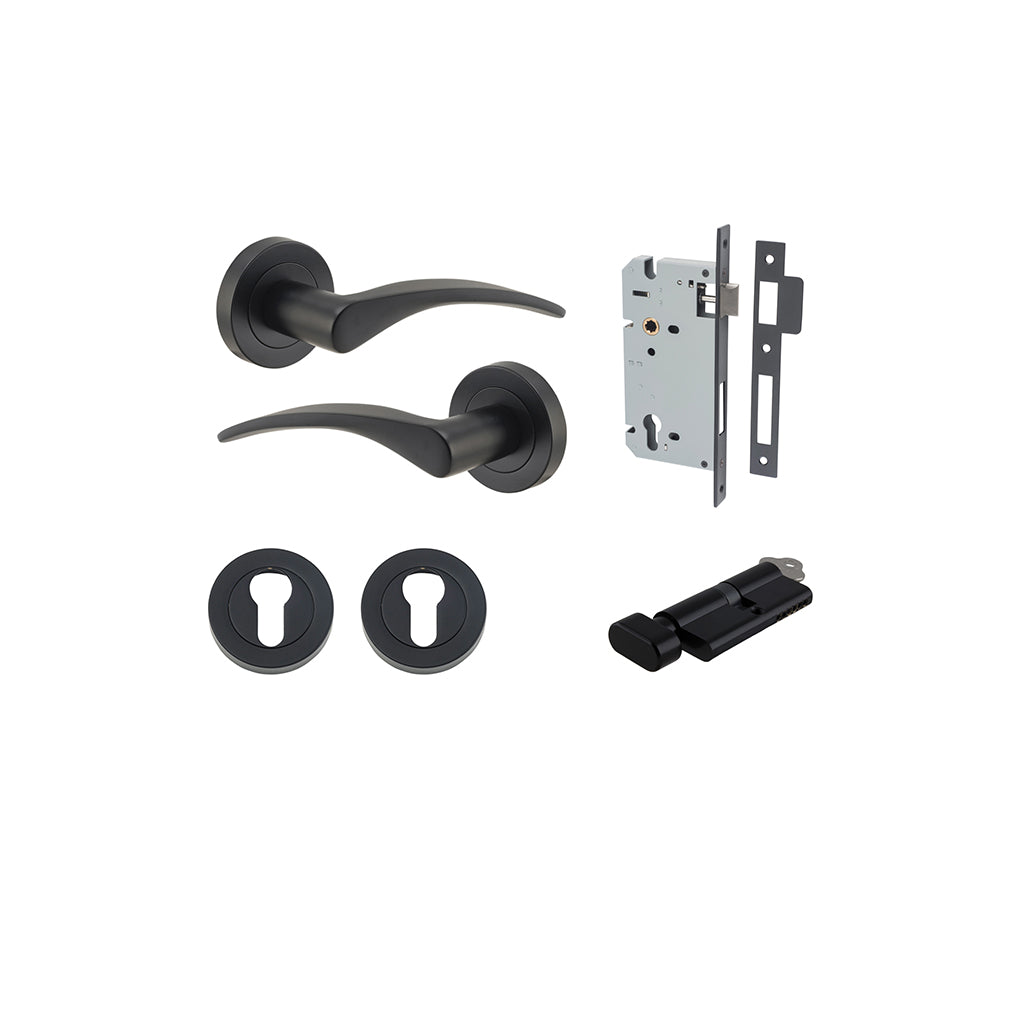 Oxford Lever - Round Rose Matt Black / Entrance / Entrance Kit (Key-Thumb)