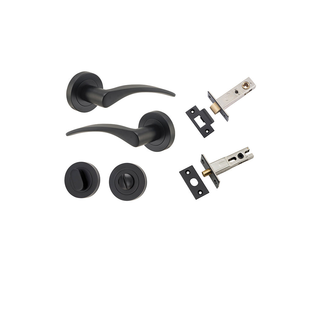 Oxford Lever - Round Rose Matt Black / Privacy / Separate Privacy Kit
