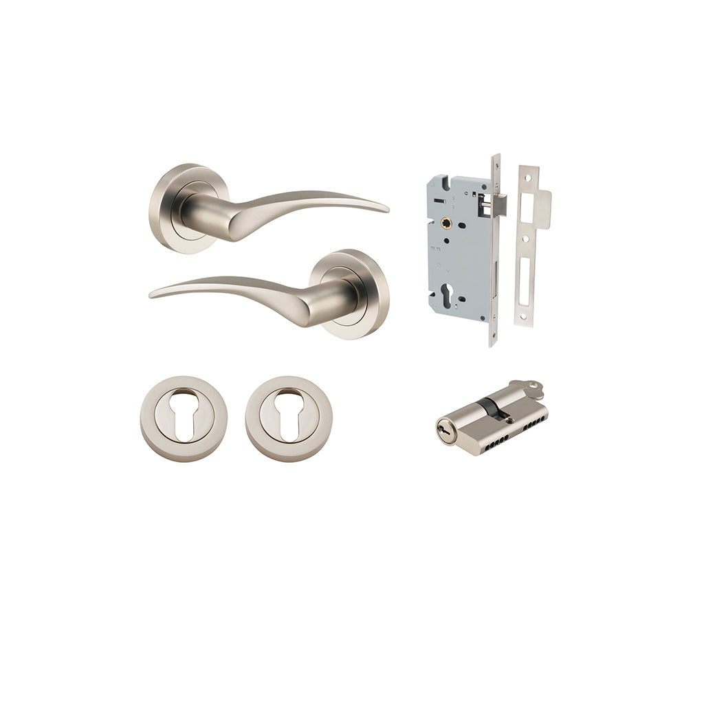 Oxford Lever - Round Rose Satin Nickel / Entrance / Entrance Kit Dual Function (Key-Key)