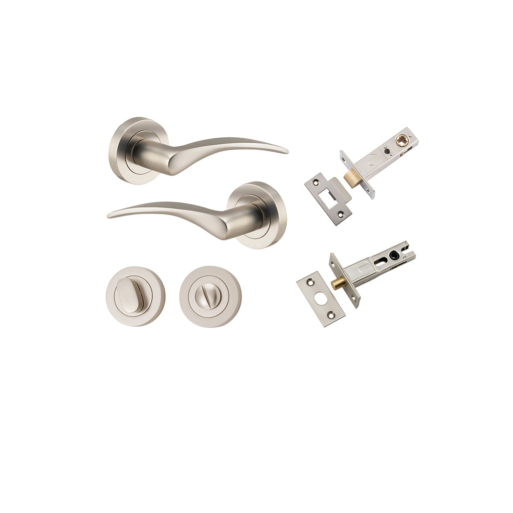 Oxford Lever - Round Rose Satin Nickel / Privacy / Separate Privacy Kit