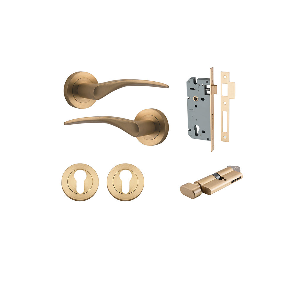 Oxford Lever - Round Rose Brushed Brass / Entrance / Entrance Kit (Key-Thumb)