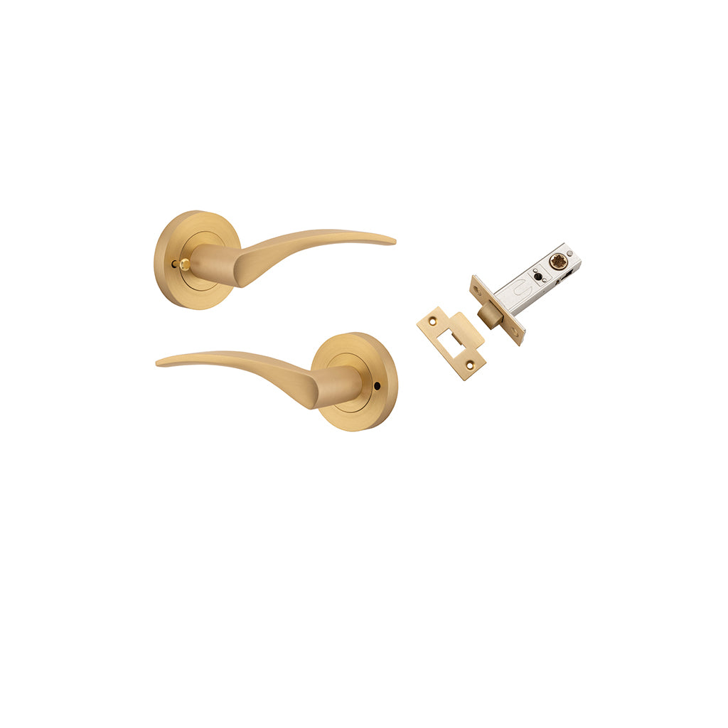 Oxford Lever - Round Rose Brushed Brass / Privacy / Inbuilt Privacy Kit