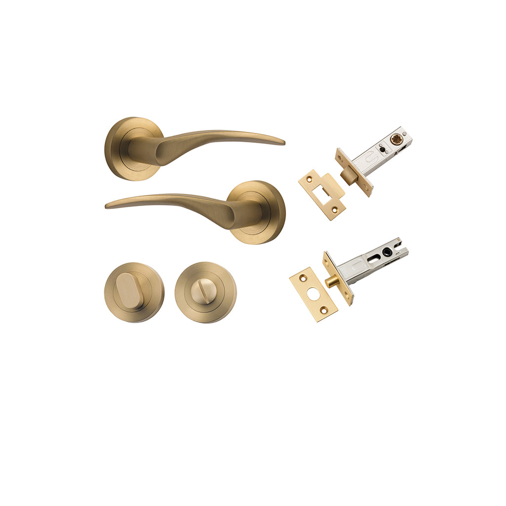 Oxford Lever - Round Rose Brushed Brass / Privacy / Separate Privacy Kit