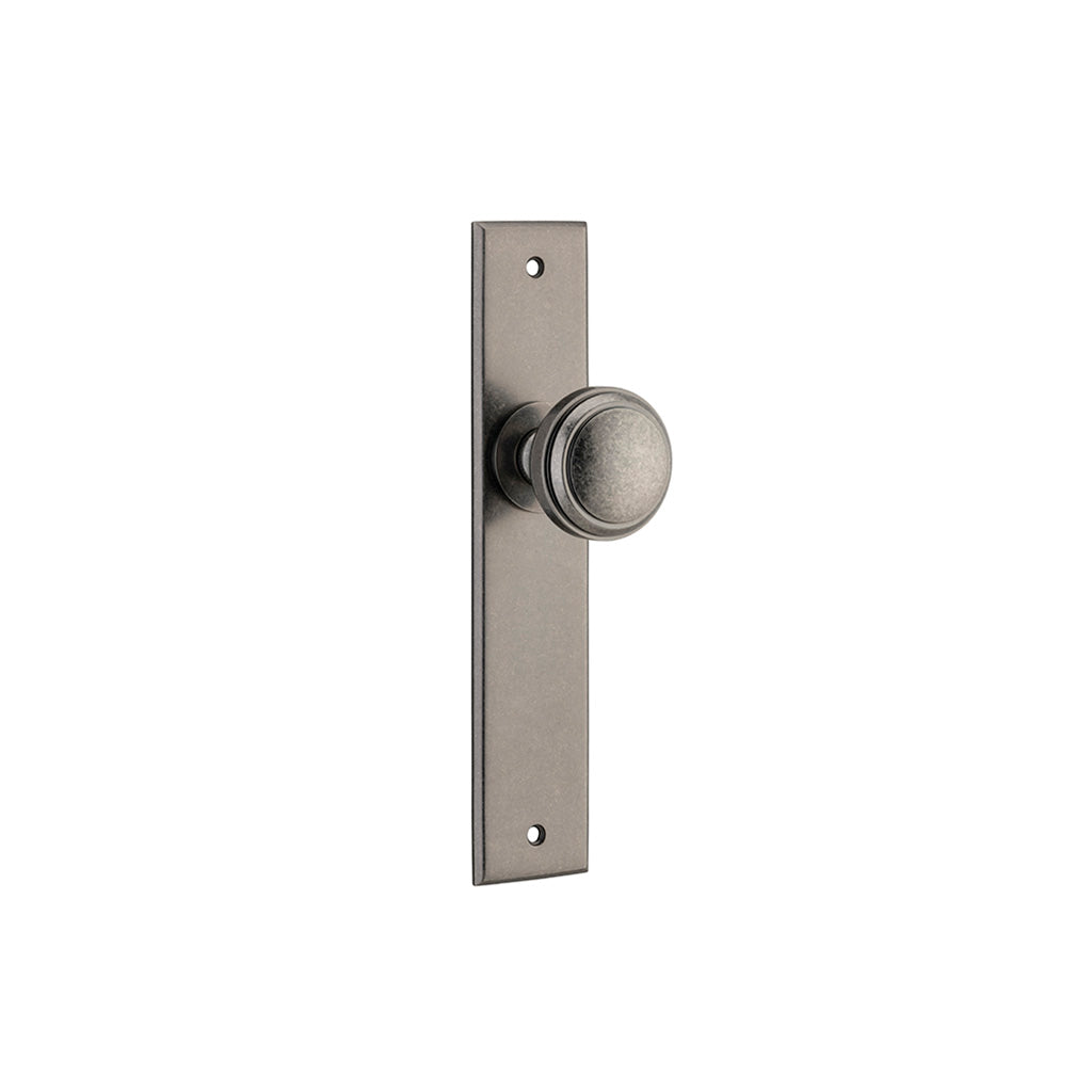 Paddington Knob - Chamfered Backplate Distressed Nickel / Passage / Lever Set Only