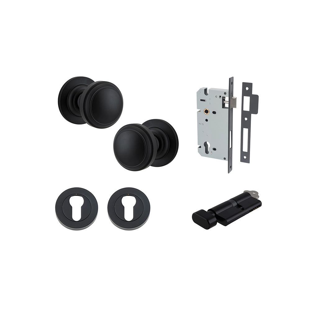 Paddington Knob - Round Rose Matt Black / Entrance / Entrance Kit (Key-Thumb)