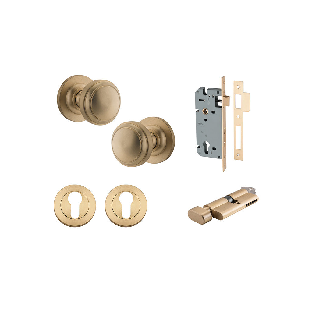 Paddington Knob - Round Rose Brushed Brass / Entrance / Entrance Kit (Key-Thumb)