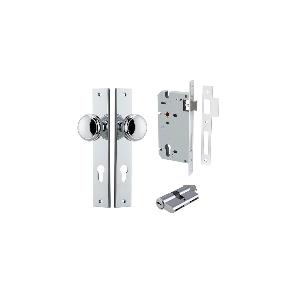 Paddington Knob - Rectangular Backplate Polished Chrome / Entrance / Entrance Kit Dual Function (Key-Key)