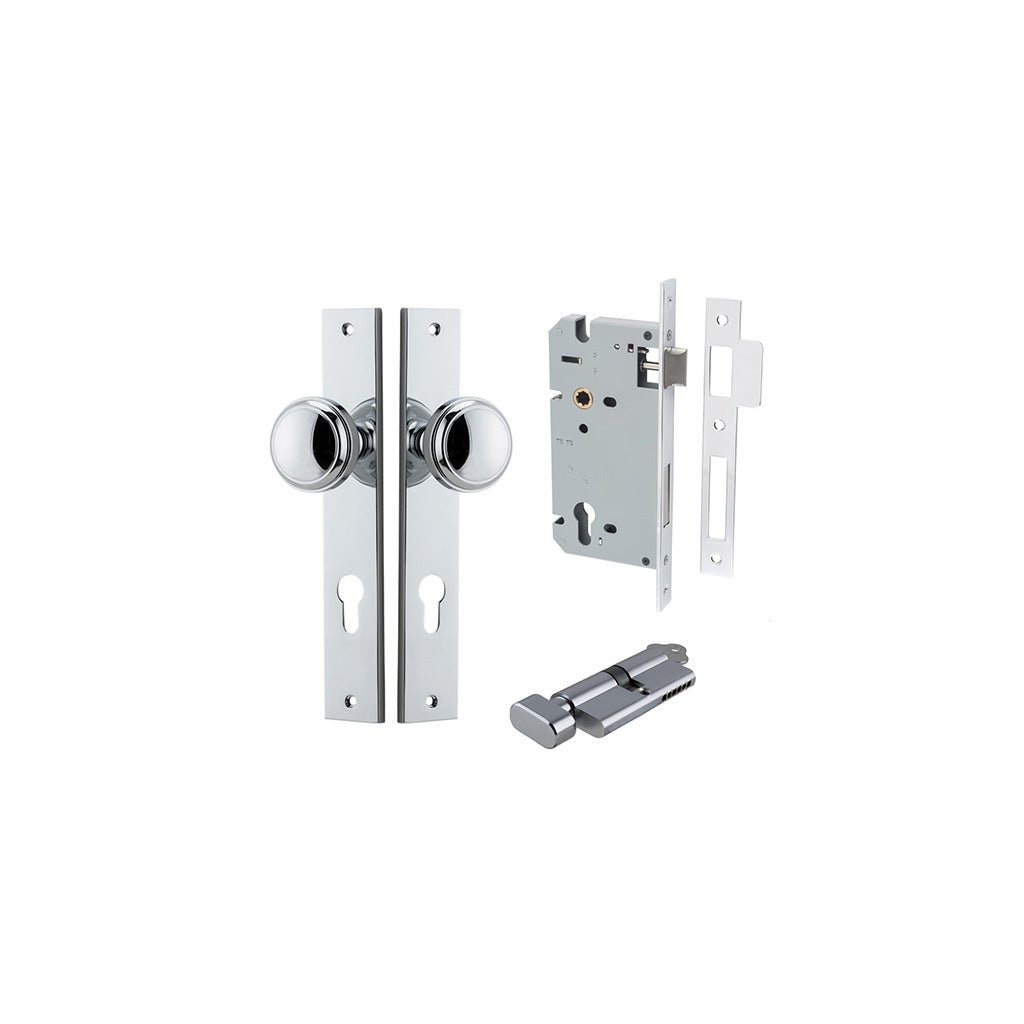 Paddington Knob - Rectangular Backplate Polished Chrome / Entrance / Entrance Kit (Key-Thumb)