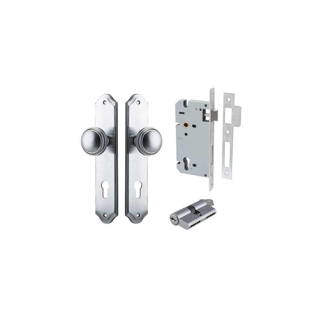 Paddington Knob - Shouldered Backplate Brushed Chrome / Entrance / Entrance Kit Dual Function (Key-Key)