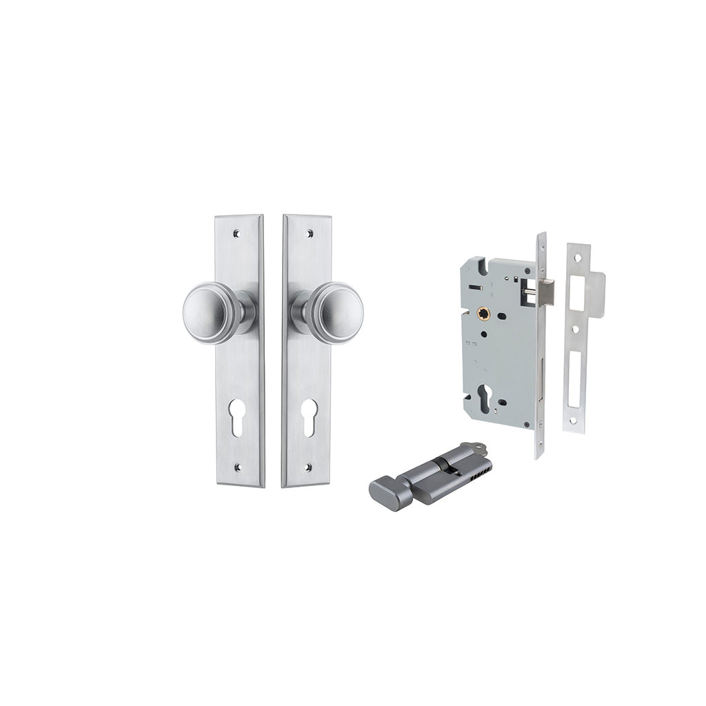 Paddington Knob - Chamfered Backplate Brushed Chrome / Entrance / Entrance Kit (Key-Thumb)