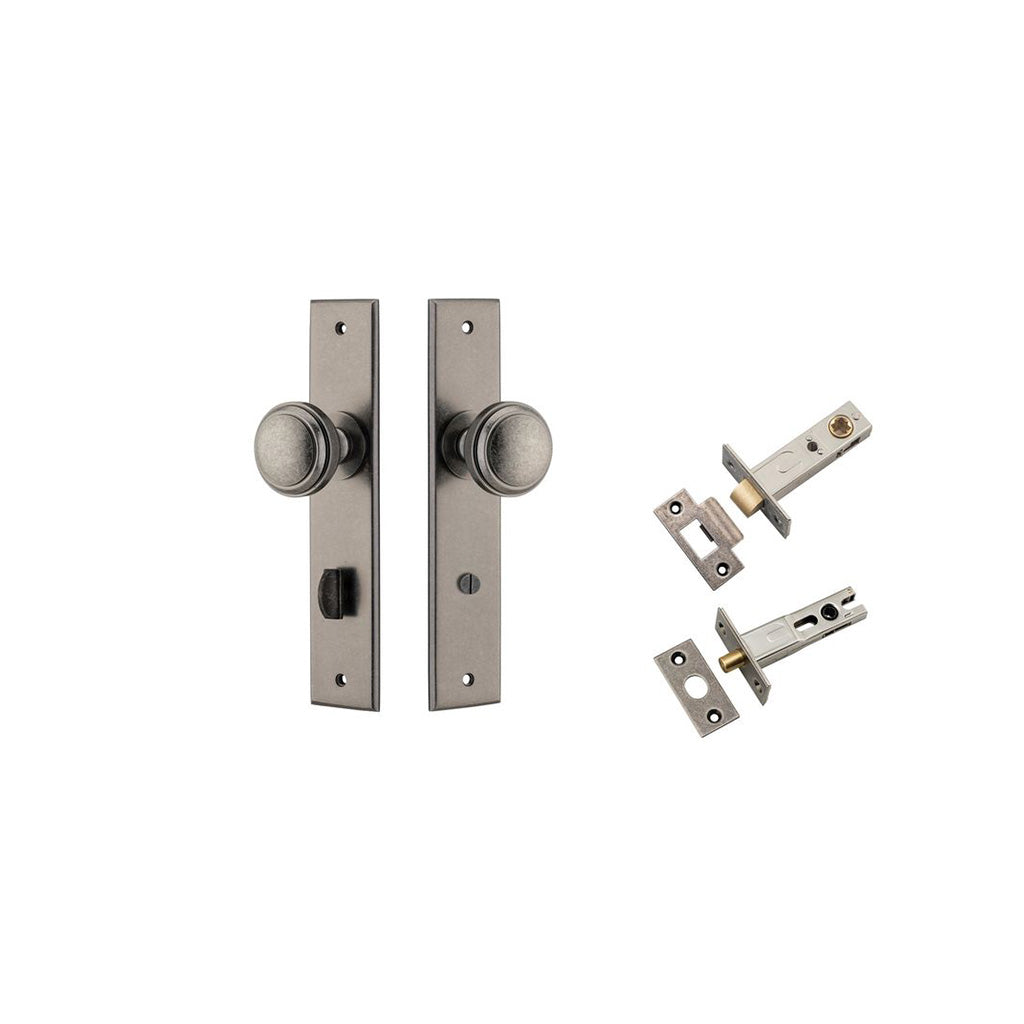 Paddington Knob - Chamfered Backplate Distressed Nickel / Privacy / Separate Privacy Kit