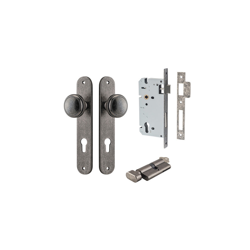 Paddington Knob - Oval Backplate Distressed Nickel / Entrance / Entrance Kit (Key-Thumb)